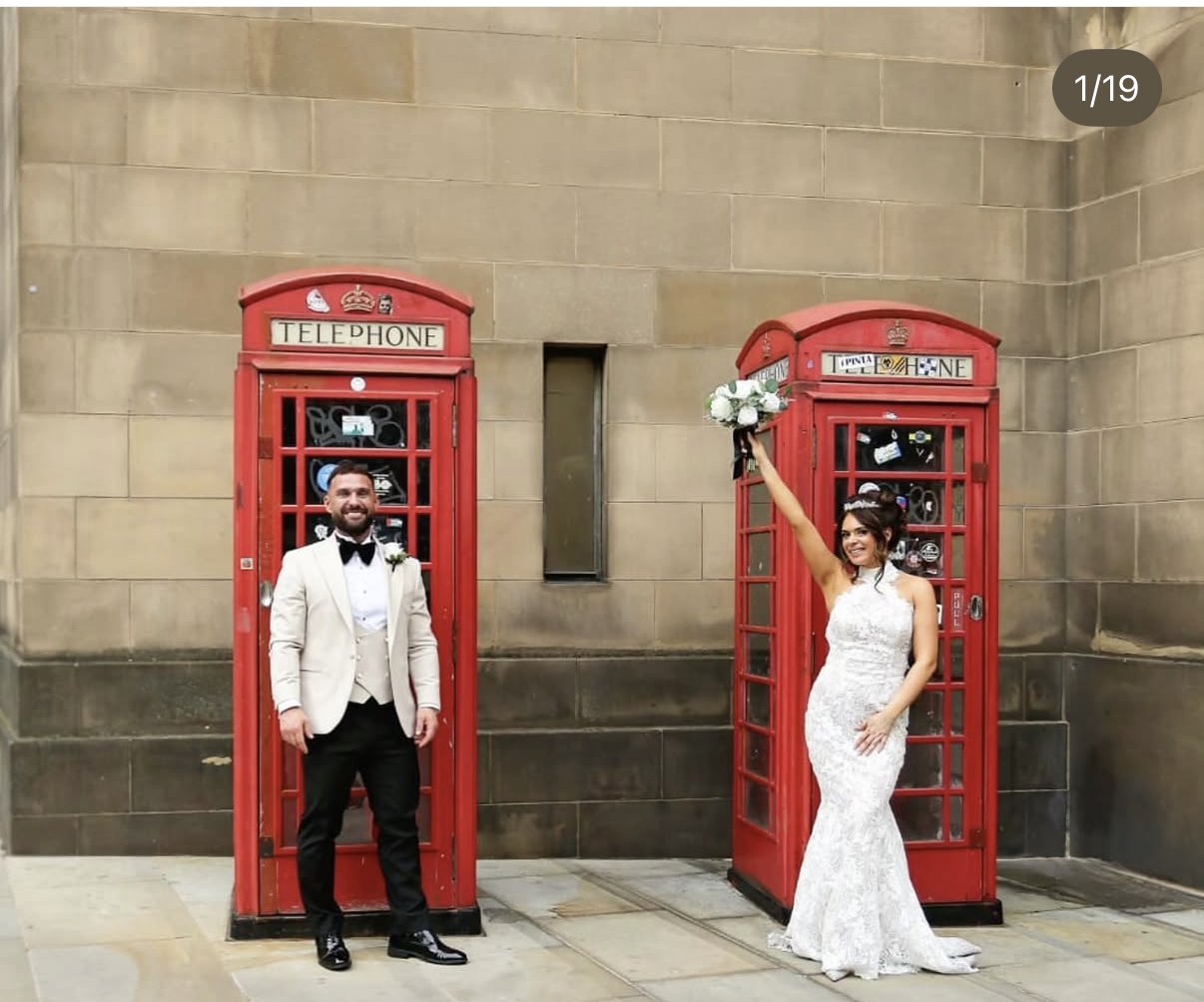 Adam Doyle and wife on their wedding day
